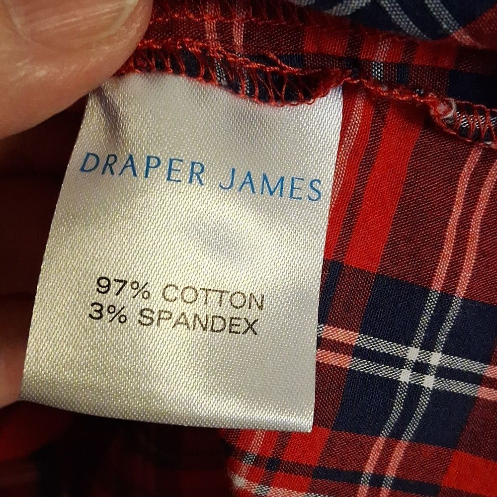 Draper James Red and Black Plaid Stretch Cotton Blouse With Ruffled Placket Sz L - Picture 9 of 14
